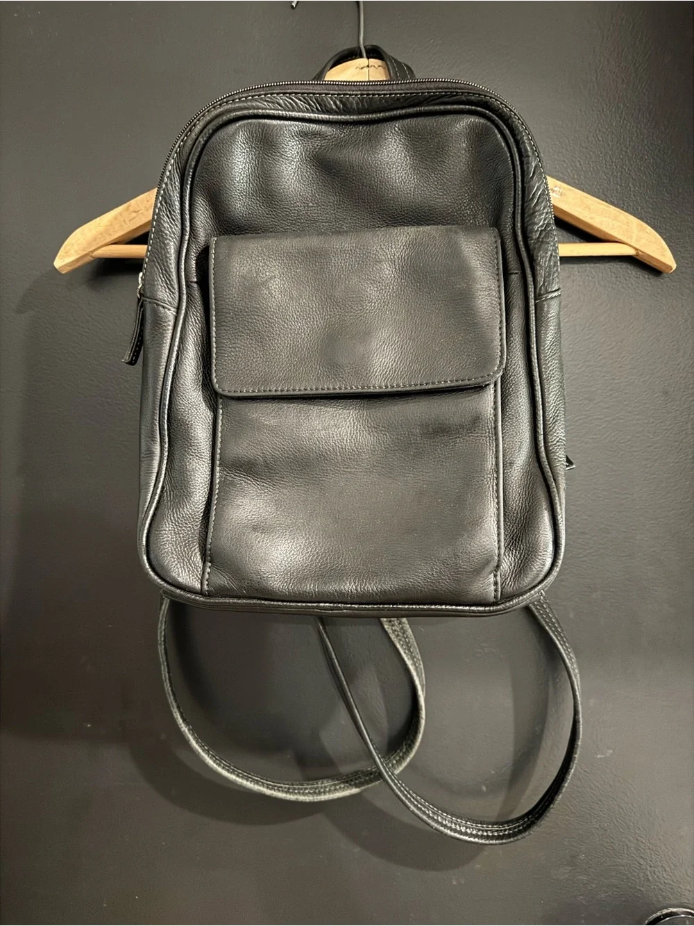 Vintage Y2K Minimalist Black Leather Travel Mini Backpack